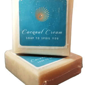 two bars of classic coconut soap on a white background
