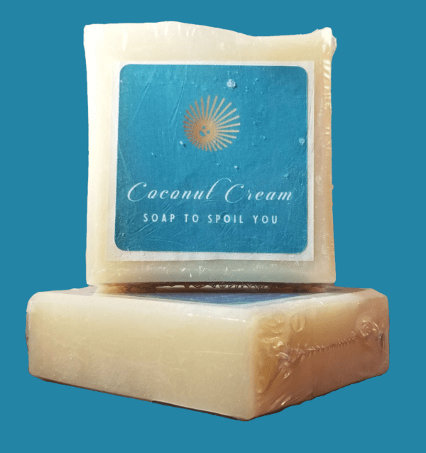 two bars of unscented soap for sensitive skin on a blue background