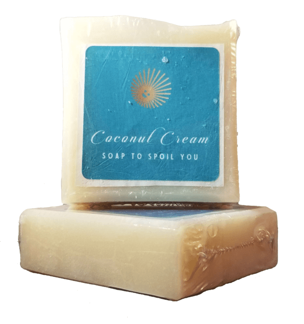 two bars of unscented soap for sensitive skin on a white background